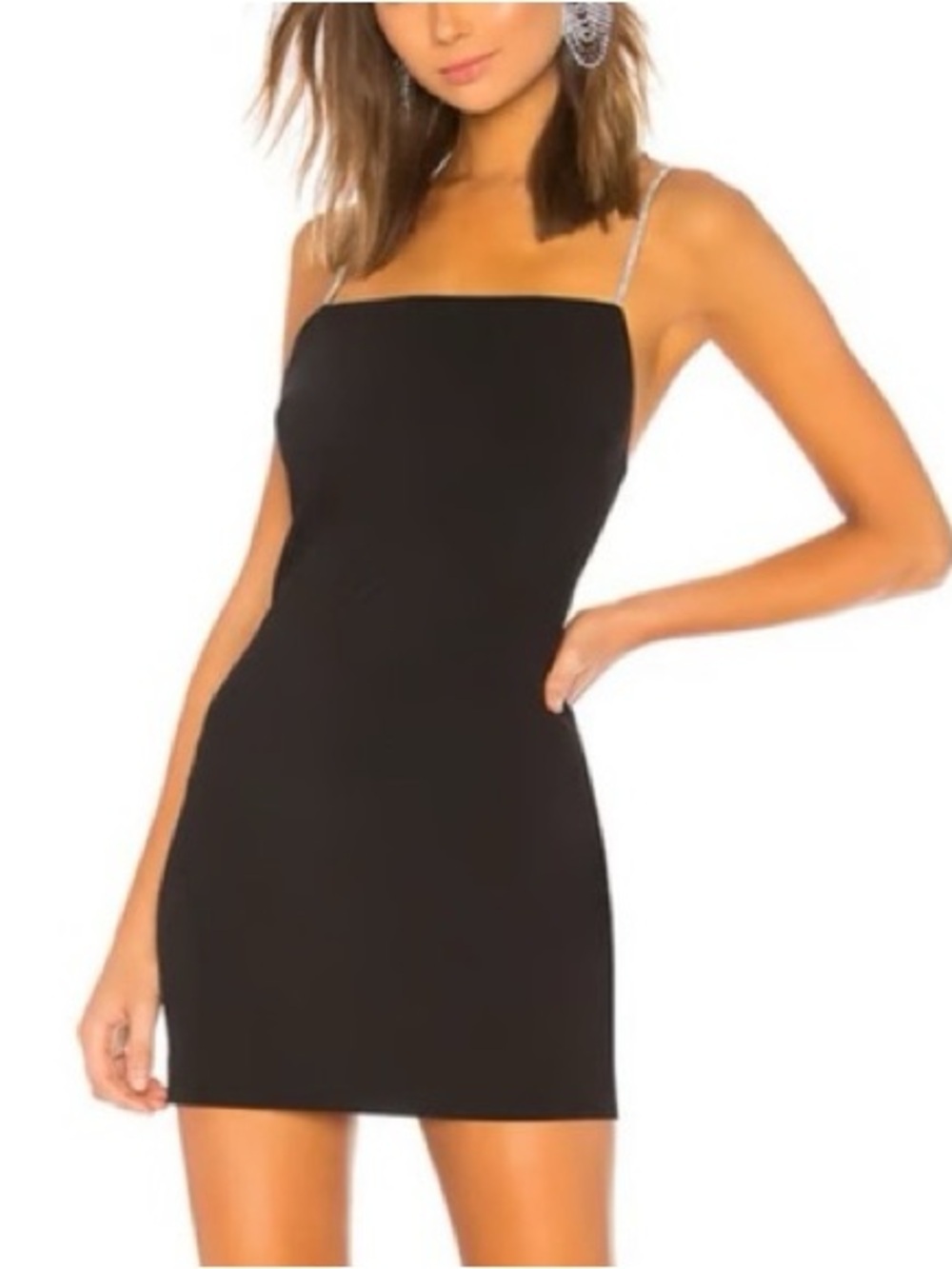 NBD Sleeveless Mini Dress Black rhinestone straps Revolve Low Back